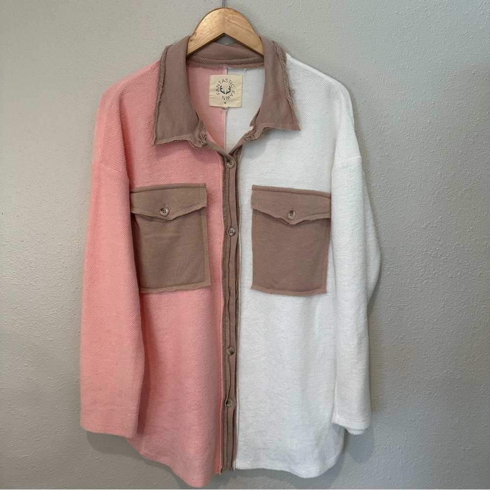 Fantastic Fawn Pink and Brown Button-Up Top
